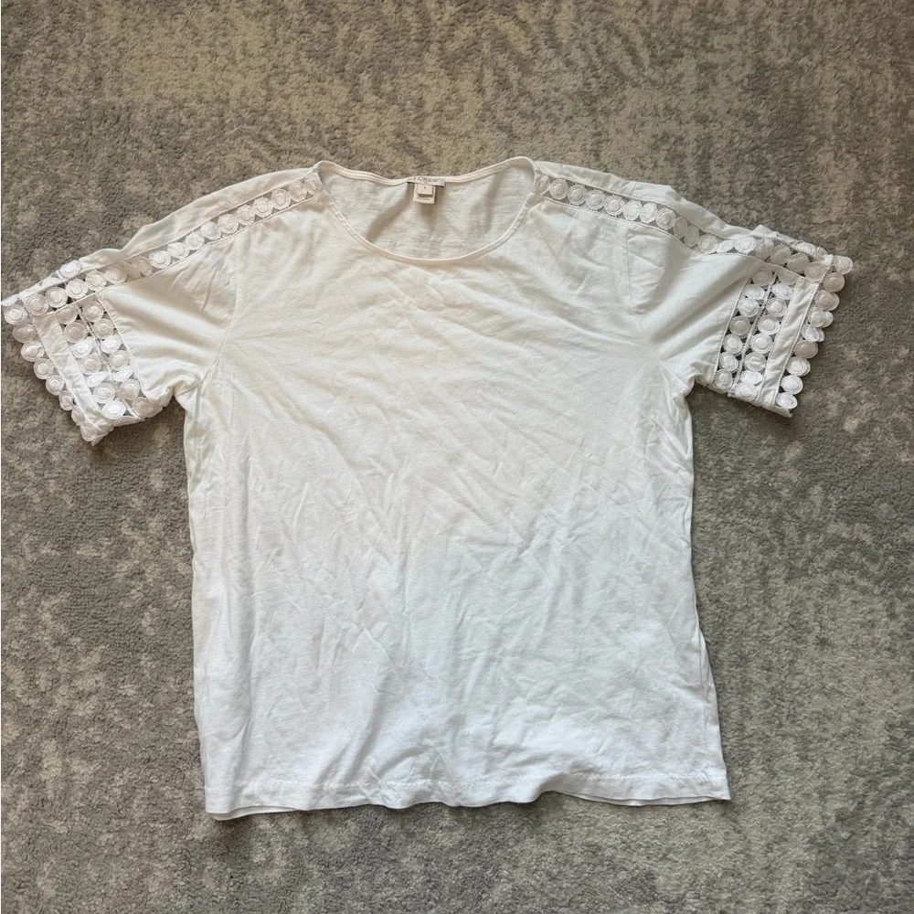 J.Crew White Eyelet Sleeve Tee- size small